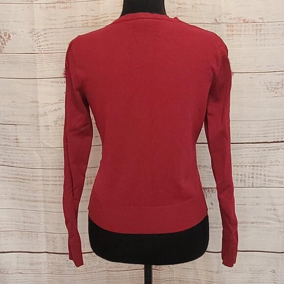 White House Black Market Fall Cardigan | Burgundy | Small | Lace Sleeves - Picture 2 of 5